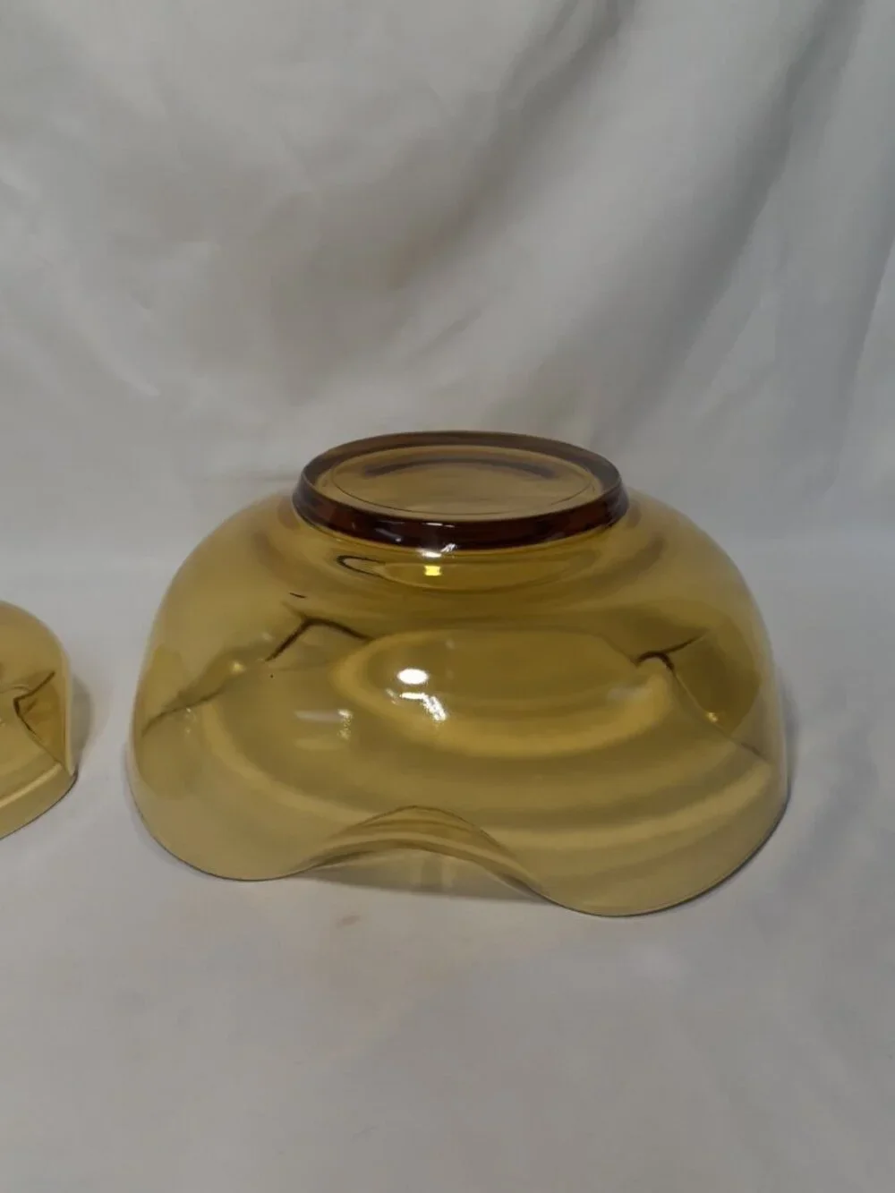 Vintage MCM Yellow/Amber Anchor Hocking Chip & Dip Set, Pinched Folded edges,